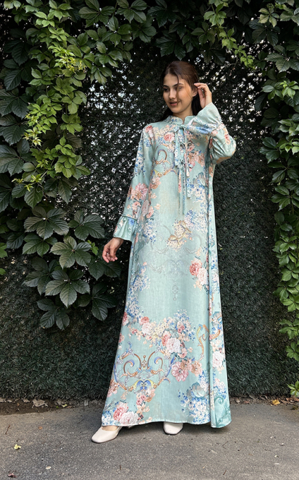 Noi Keten Marakeshsumer Desenli Kolları Fırfır Patlı Elbise MİNT - 2