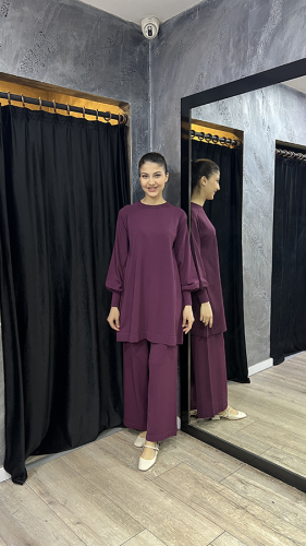 Nuss Balon Kollu Basic Tunik BORDO - 1