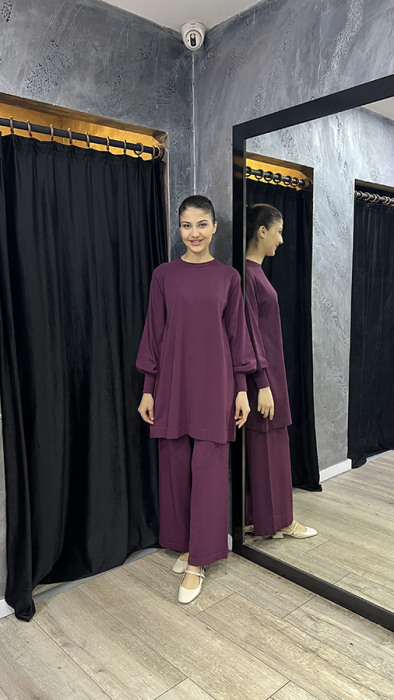 Nuss Balon Kollu Basic Tunik BORDO - 1