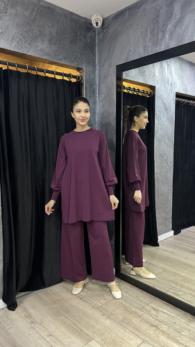 Nuss Balon Kollu Basic Tunik BORDO - 2