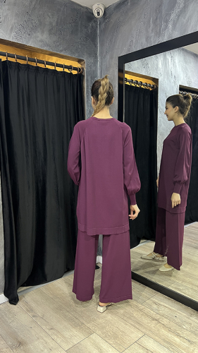 Nuss Balon Kollu Basic Tunik BORDO - 3