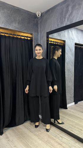 Nuss Balon Kollu Basic Tunik SİYAH - 4