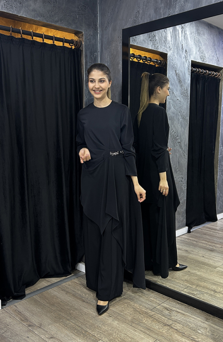 Nuss Beli Taş Detaylı Pantolonlu Takım SİYAH - 2