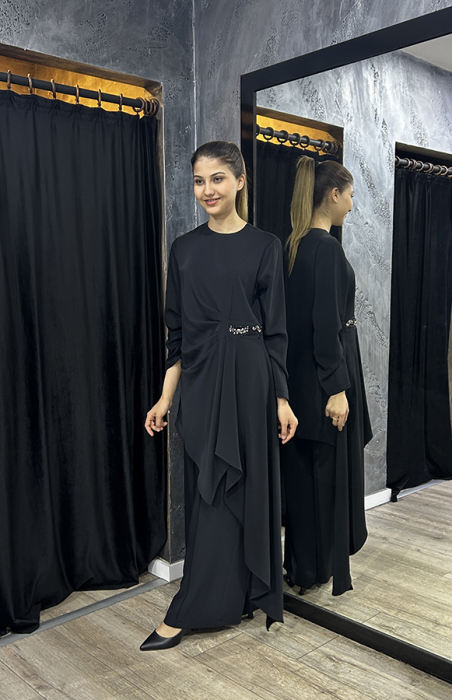 Nuss Beli Taş Detaylı Pantolonlu Takım SİYAH - 3