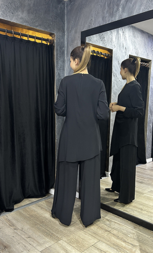 Nuss Beli Taş Detaylı Pantolonlu Takım SİYAH - 4