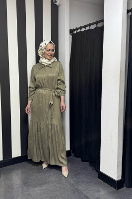 Nuss Kendinden Desenli Elbise Kekik 
