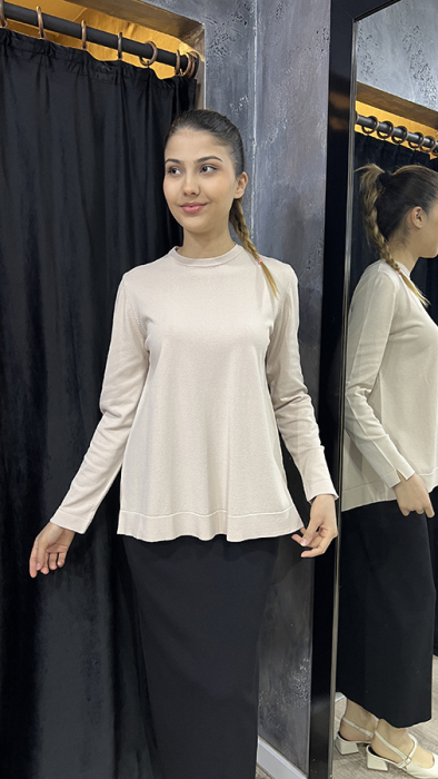 Nuss Önü Kısa Arkası Uzun Basic Tunik BEJ - 1