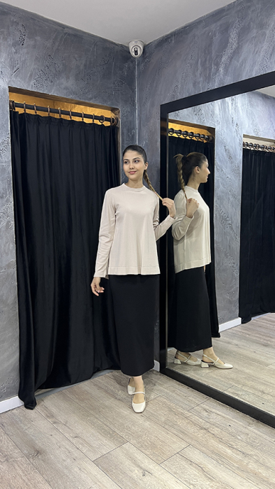 Nuss Önü Kısa Arkası Uzun Basic Tunik BEJ - 4