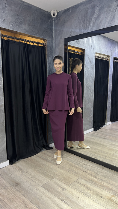Nuss Önü Kısa Arkası Uzun Basic Tunik BORDO - 2