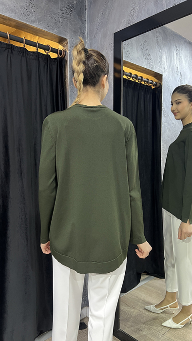 Nuss Önü Kısa Arkası Uzun Basic Tunik HAKİ - 2