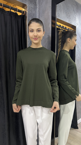 Nuss Önü Kısa Arkası Uzun Basic Tunik HAKİ 