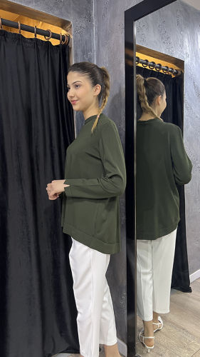 Nuss Önü Kısa Arkası Uzun Basic Tunik HAKİ - 3