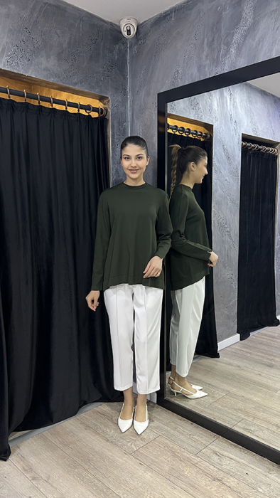 Nuss Önü Kısa Arkası Uzun Basic Tunik HAKİ - 4