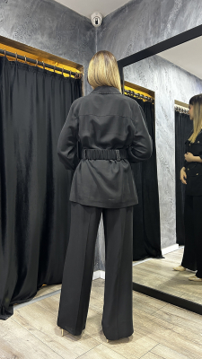 Si Design Beli Lastikli Cepleri Dikiş Detaylı Bol Paça Pantolon SİYAH - 2