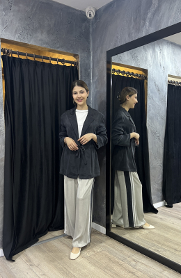 Si Design Biye Detaylı Fileli Cupro Pantolon GREY - 2