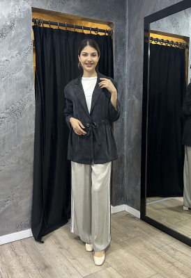 Si Design Biye Detaylı Fileli Cupro Pantolon GREY - 1