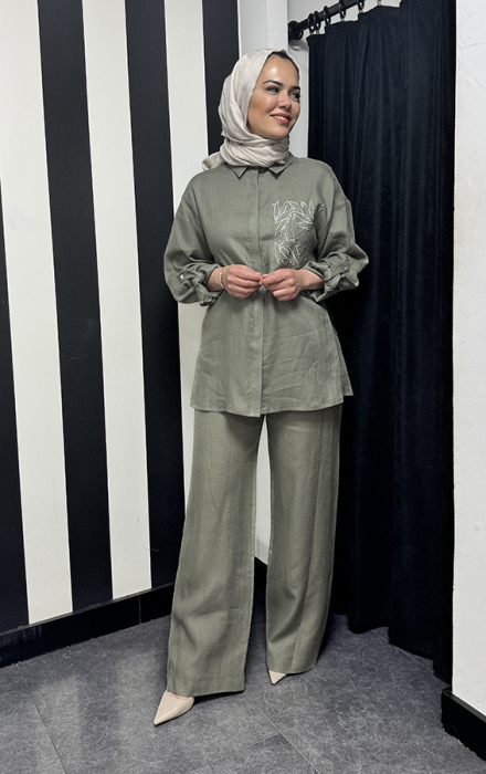 Si Design Bol Paça Keten Pantolon HAKİ - 3
