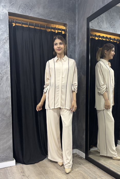 Si Design Önü Dikiş Detaylı Gömlek BEJ - 1