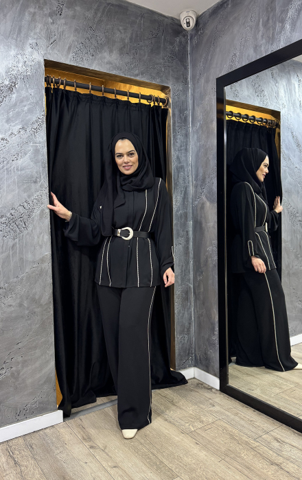 Si Design Önü Dikiş Detaylı Gömlek SİYAH - 1