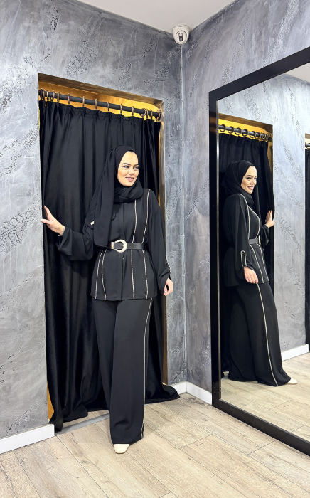 Si Design Önü Dikiş Detaylı Gömlek SİYAH - 2