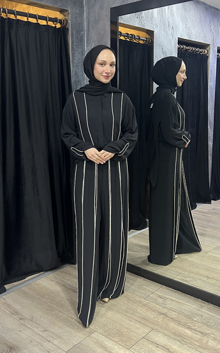 Si Design Oya Detaylı Beli Lastikli Pantolon BLACK - 3
