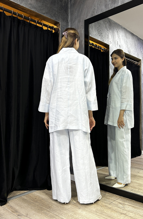 Si Desing Bol Paça Keten Pantolon BEBE MAVİ - 5