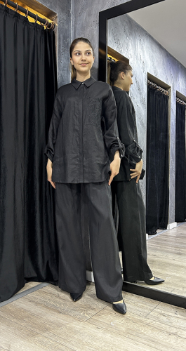 Si Desing Bol Paça Keten Pantolon SİYAH 