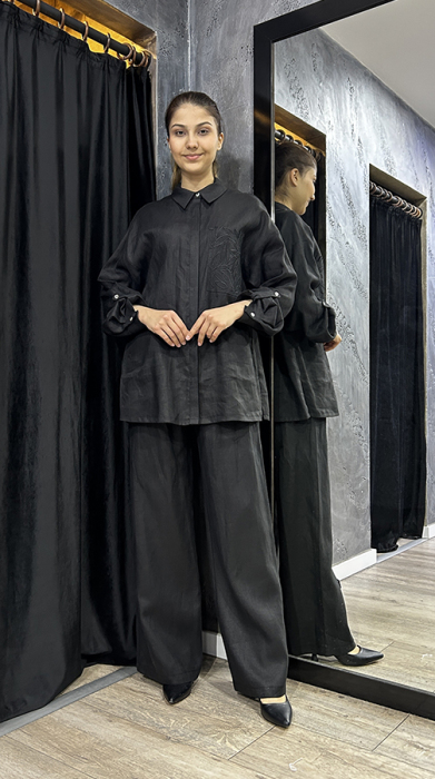 Si Desing Keten Yapraklı Ceket SİYAH - 3