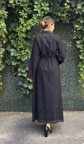 Si Desing Kolları İncili Dantelli Elbise SİYAH - 4