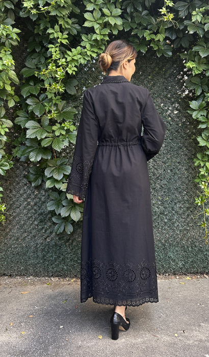 Si Desing Kolları İncili Dantelli Elbise SİYAH - 4