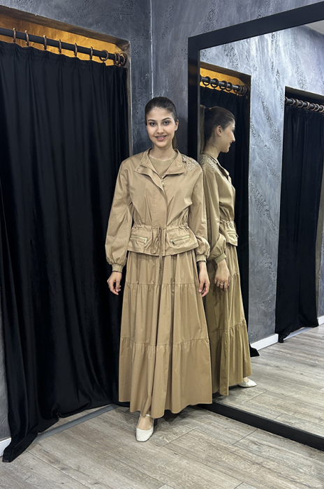 Si Desing Kolsuz Kat Kat Elbise CAMEL - 1