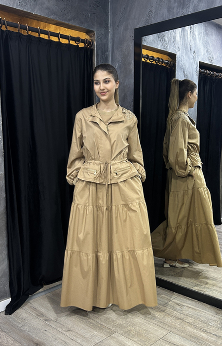 Si Desing Kolsuz Kat Kat Elbise CAMEL - 3