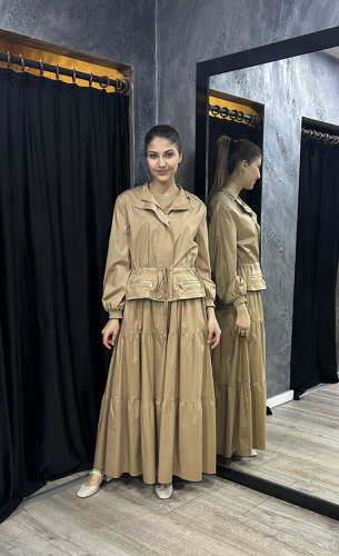 Si Desing Kolsuz Kat Kat Elbise CAMEL - 4