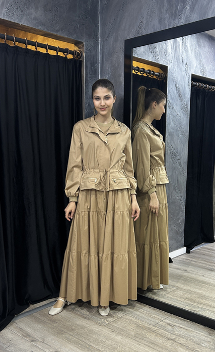 Si Desing Kolsuz Kat Kat Elbise CAMEL - 4