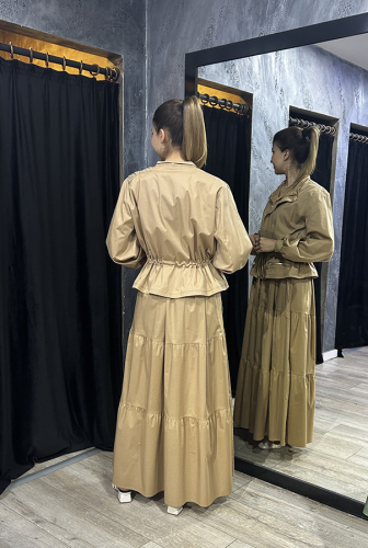 Si Desing Kolsuz Kat Kat Elbise CAMEL - 5