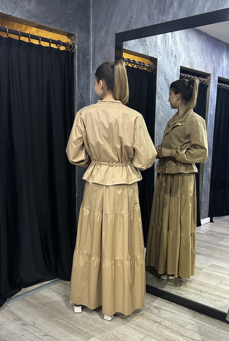 Si Desing Kolsuz Kat Kat Elbise CAMEL - 5