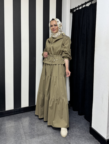 Si Desing Kolsuz Kat Kat Elbise HAKİ 