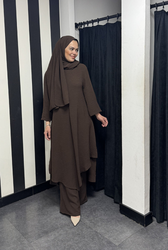 Studionish Tunik Pantolon Şal Üçlü Takım KAHVERENGİ - 2