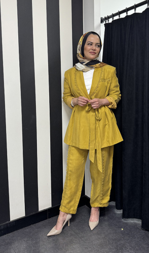 Vuu Etamin Dikişli Keten Pantolon olive - 1
