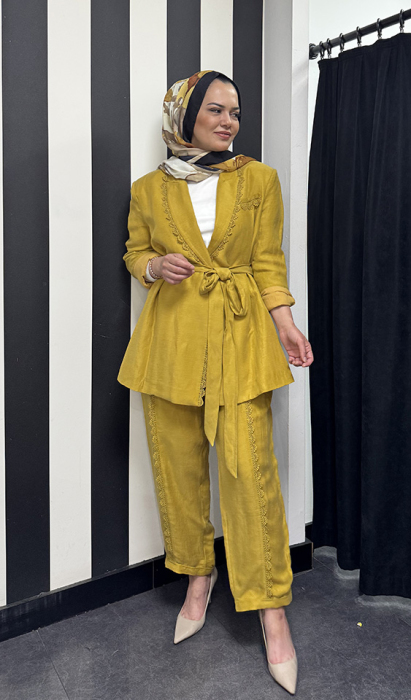 Vuu Etamin Dikişli Keten Pantolon olive - 2