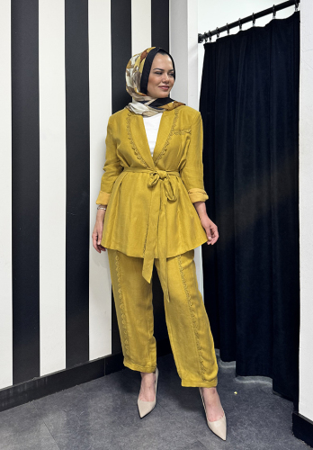 Vuu Etamin Dikişli Keten Pantolon olive - 3