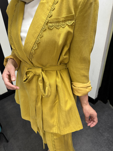 Vuu Etamin Dikişli Keten Pantolon olive - 4
