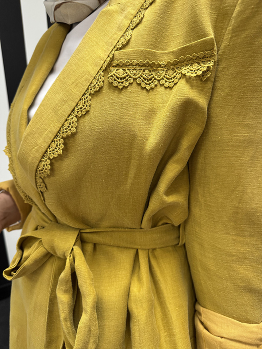 Vuu Etamin Dikişli Keten Pantolon olive - 5