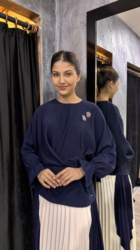 Vuu Ön Belden Bağlamalı Bluz LACİVERT - 7