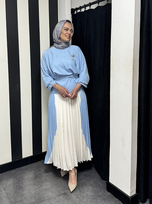 Vuu Ön Belden Bağlamalı Bluz MAVİ - 2