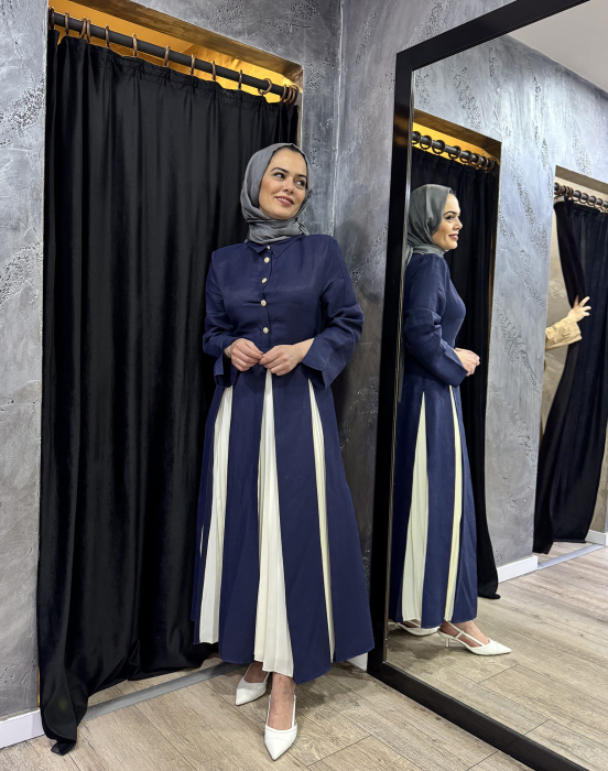 Vuu Parçalı Plisoley Elbise LACİVERT - 2