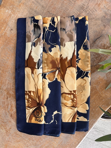 YaQa Flower Premium Şal Lacivert/Gold 