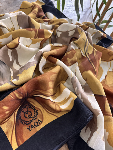 YaQa Flower Premium Şal Siyah Bej 
