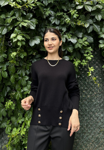 Yeşim Özcan Düğme Detaylı Blıuz SİYAH - 2