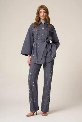 Yeşim Özcan İşlemeli Denim Pantolon MAVİ - 1